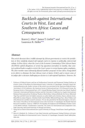 Backlash Against International Courts in West, East and Southern Africa: Causes and Consequences Downloaded from Karen J