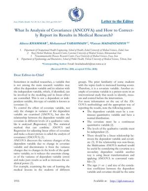 What Is Analysis of Covariance (ANCOVA) and How to Correct- Ly Report Its Results in Medical Research?