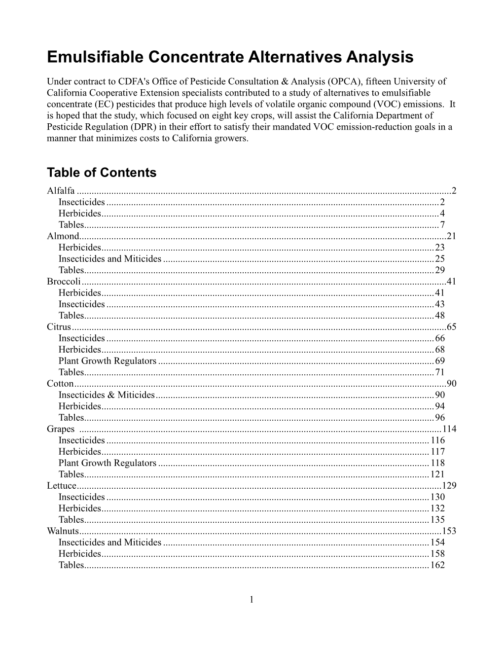 Emulsifiable Concentrate Alternatives Analysis