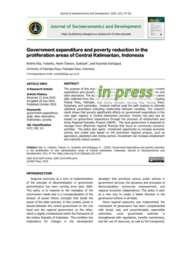 Government Expenditure and Poverty Reduction in the Proliferation Areas of Central Kalimantan, Indonesia