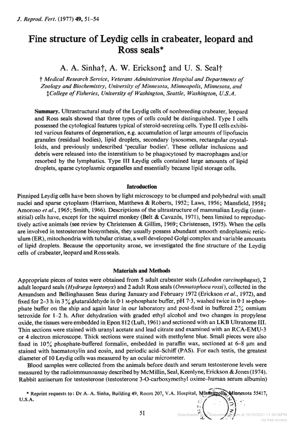 Fine Structure of Leydig Cells in Crabeater, Leopard and Ross Seals A