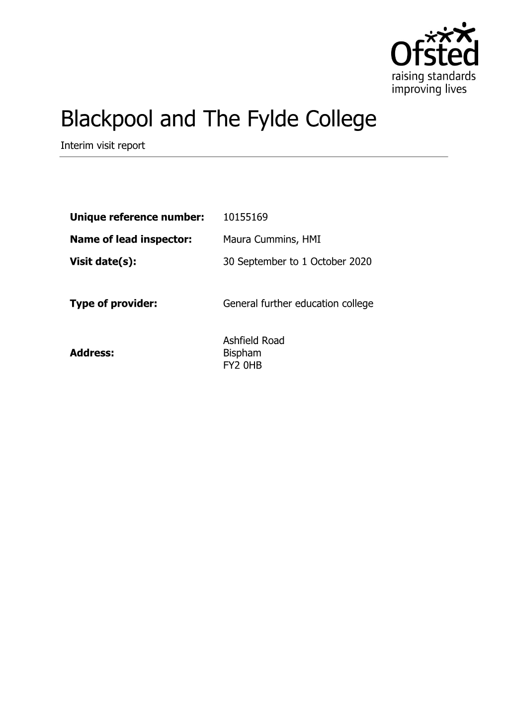 Blackpool and the Fylde College Interim Visit Report