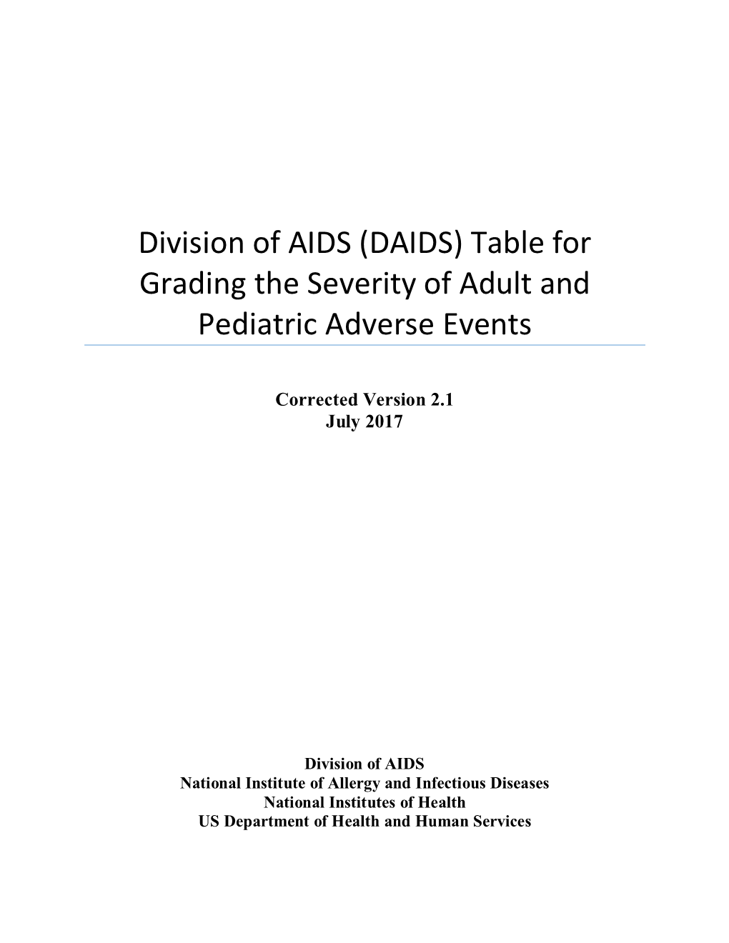 Daids Table for Grading the Severity of Adult and Pediatric Adverse Events