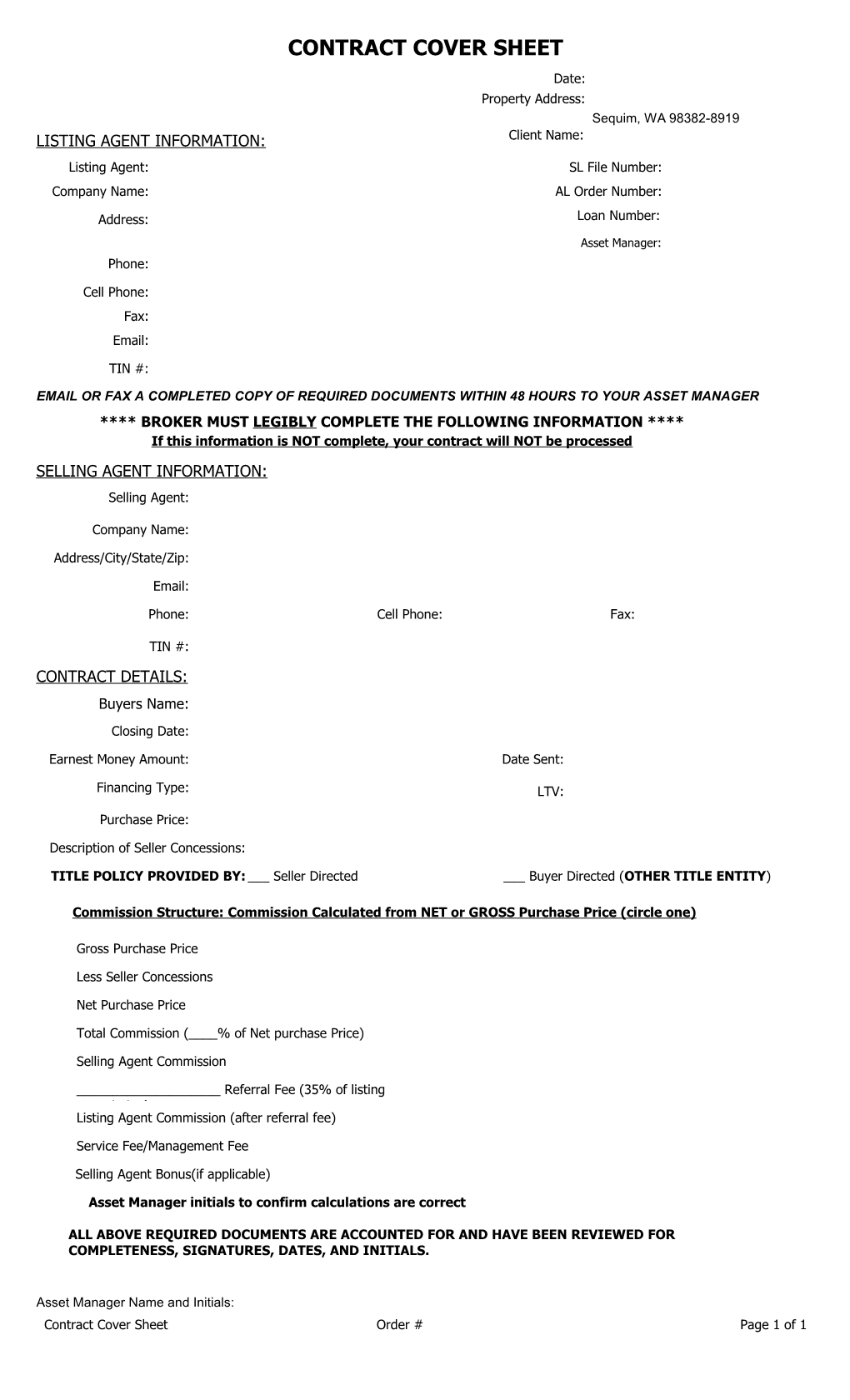 Contract Cover Sheet