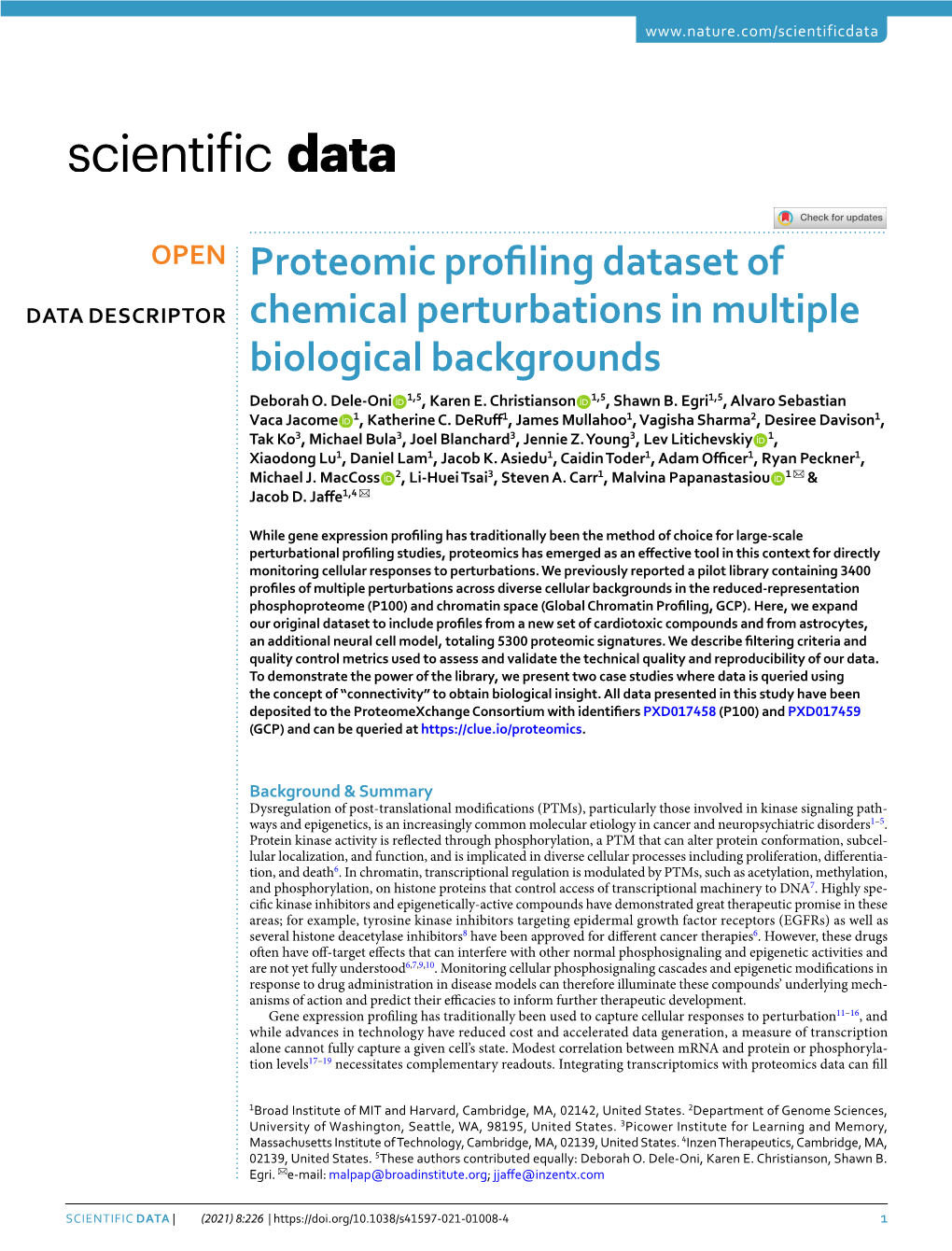 Proteomic Profiling Dataset of Chemical Perturbations in Multiple