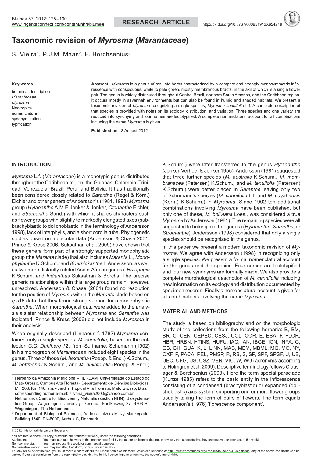 Taxonomic Revision of <I>Myrosma</I