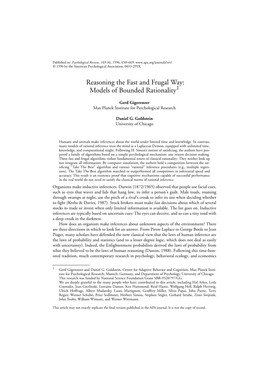 Reasoning the Fast and Frugal Way: Models of Bounded Rationality1