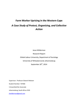 Farm Worker Uprising in the Western Cape a Case Study of Protest, Organising, and Collective Action
