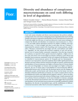 Diversity and Abundance of Conspicuous Macrocrustaceans on Coral Reefs Differing in Level of Degradation