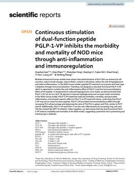 Continuous Stimulation of Dual-Function Peptide PGLP-1-VP Inhibits the Morbidity and Mortality of NOD Mice Through Anti-Inflamma