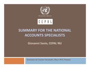 Summary for the National Accounts Specialists
