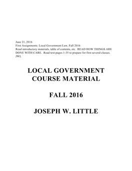 Local Government Course Material Fall 2016 Joseph W
