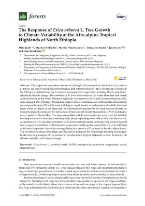 The Response of Erica Arborea L. Tree Growth to Climate Variability at the Afro-Alpine Tropical Highlands of North Ethiopia
