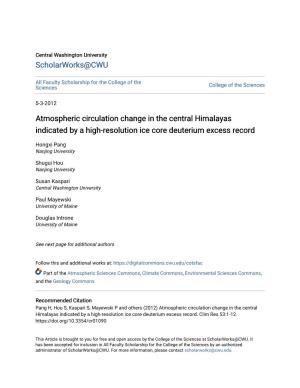 Atmospheric Circulation Change in the Central Himalayas Indicated by a High-Resolution Ice Core Deuterium Excess Record
