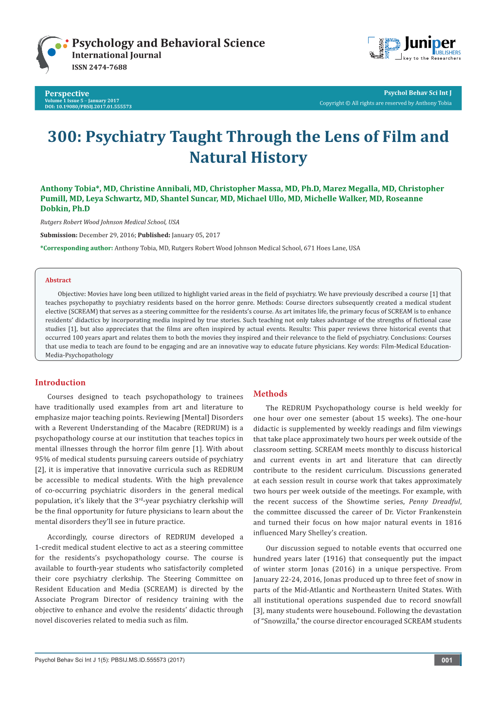 Psychiatry Taught Through the Lens of Film and Natural History