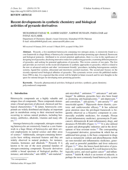 Recent Developments in Synthetic Chemistry and Biological Activities of Pyrazole Derivatives