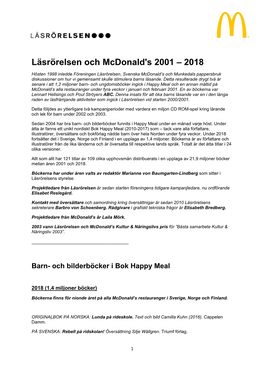 Läsrörelsen Och Mcdonald's 2001 – 2018