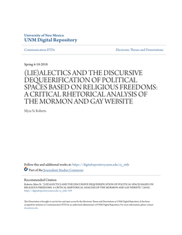 LIE)ALECTICS and the DISCURSIVE DEQUEERIFICATION of POLITICAL SPACES BASED on RELIGIOUS FREEDOMS: a CRITICAL RHETORICAL ANALYSIS of the MORMON and GAY WEBSITE Myra N
