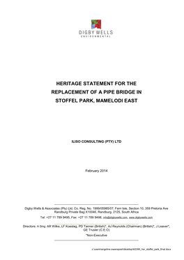 Heritage Statement for the Replacement of a Pipe Bridge in Stoffel Park, Mamelodi East