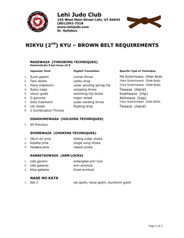 2Nd) KYU – BROWN BELT REQUIREMENTS