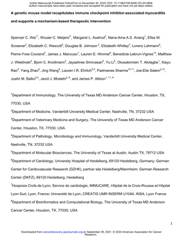 A Genetic Mouse Model Recapitulates Immune Checkpoint Inhibitor-Associated Myocarditis