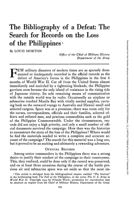 The Search for Records on the Loss of the Philippines1