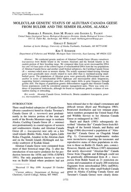 Molecular Genetic Status of Aleutian Canada Geese from Buldir and the Semidi Islands, Alaska ’