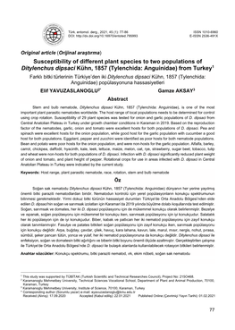 Susceptibility of Different Plant Species to Two Populations of Ditylenchus Dipsaci Kühn, 1857 (Tylenchida: Anguinidae) from Tu