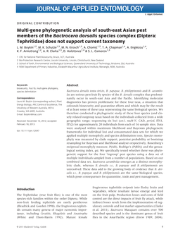 Diptera: Tephritidae) Does Not Support Current Taxonomy L