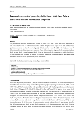 Taxonomic Account of Genus Scylla (De Haan, 1833) from Gujarat State, India with Two New Records of Species