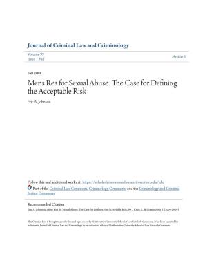 Mens Rea for Sexual Abuse: the Ac Se for Defining the Acceptable Risk Eric A