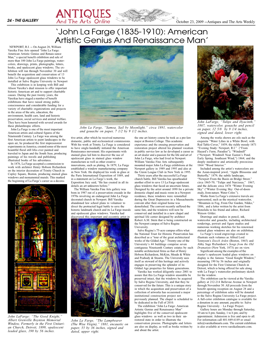 John La Farge (1835-1910): American Artistic Genius and Renaissance Man’ NEWPORT, R.I