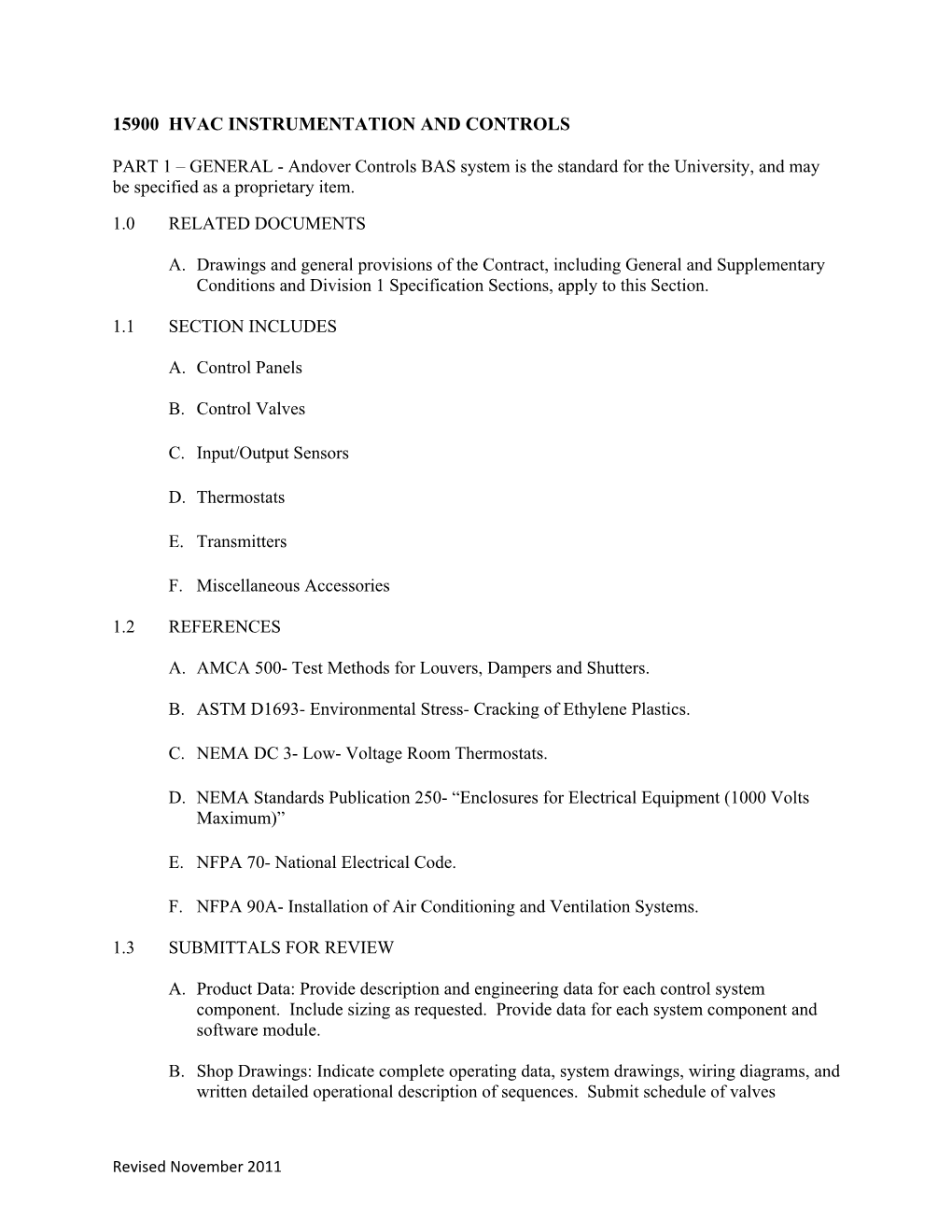 15900 Hvac Instrumentation and Controls