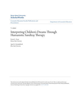 Interpreting Children's Dreams Through Humanistic Sandtray Therapy Karrie L