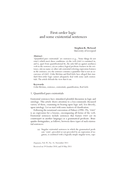 First-Order Logic and Some Existential Sentences