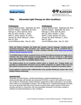 Ultraviolet Light Therapy for Skin Conditions Page 1 of 27