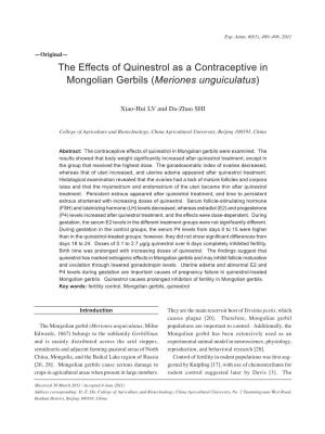 The Effects of Quinestrol As a Contraceptive in Mongolian Gerbils (Meriones Unguiculatus)