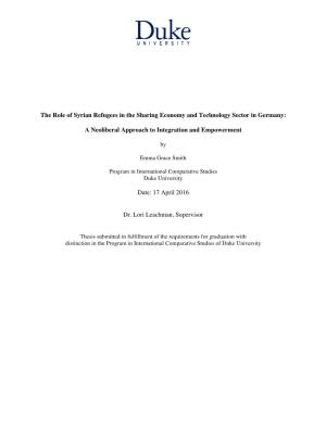 The Role of Syrian Refugees in the Sharing Economy and Technology Sector in Germany: a Neoliberal Approach to Integration and E