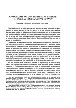 Approaches to Governmental Liability in Tort: a Comparative Survey