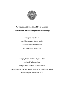 Der Neuaramäische Dialekt Von ʾaṛmoṭa