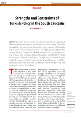 Strengths and Constraints of Turkish Policy in the South Caucasus