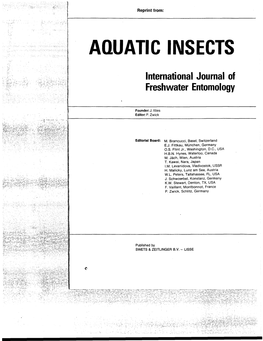 AQUATIC INSECTS International Journal of Freshwater Entomology