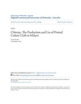 Chitenje: the Production and Use of Printed Cotton Cloth in Malawi Sarah Worden