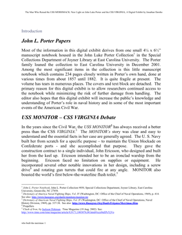 John L. Porter Papers USS MONITOR – CSS VIRGINIA Debate