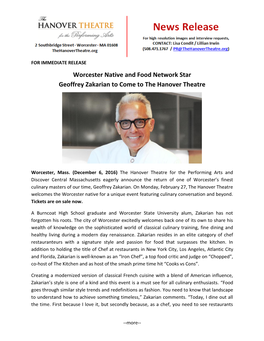 Worcester Native and Food Network Star Geoffrey Zakarian to Come to the Hanover Theatre