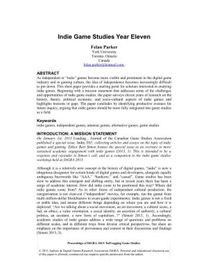 Indie Games Studies Year Eleven