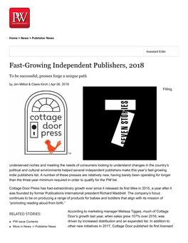 Fast-Growing Independent Publishers, 2018