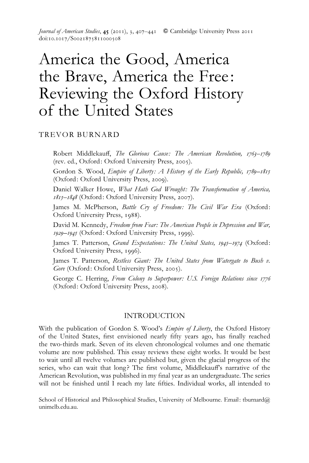 Reviewing the Oxford History of the United States