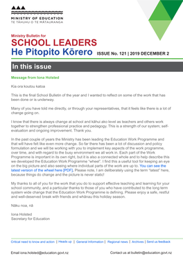 Ministry Bulletin for SCHOOL LEADERS He Pitopito Kōrero ISSUE No