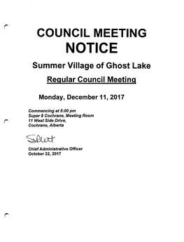 NOTICE Summer Village of Ghost Lake